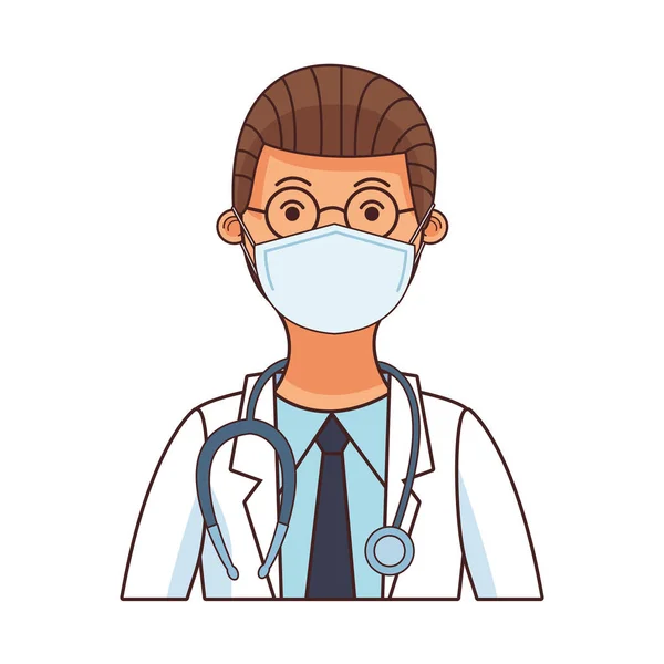 Profesión de médico trabajador usando mascarilla — Vector de stock