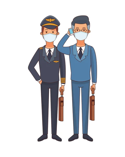 飞行员和商人使用口罩 — 图库矢量图片