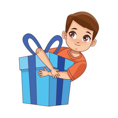 Hediye getiren mutlu genç çocuk.