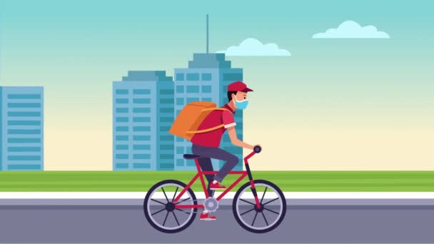 Delivery service in bicycle animation — Stock Video