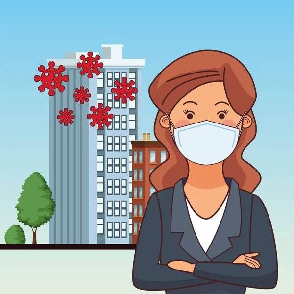 Businesswoman worker profession using face mask — Stock Vector