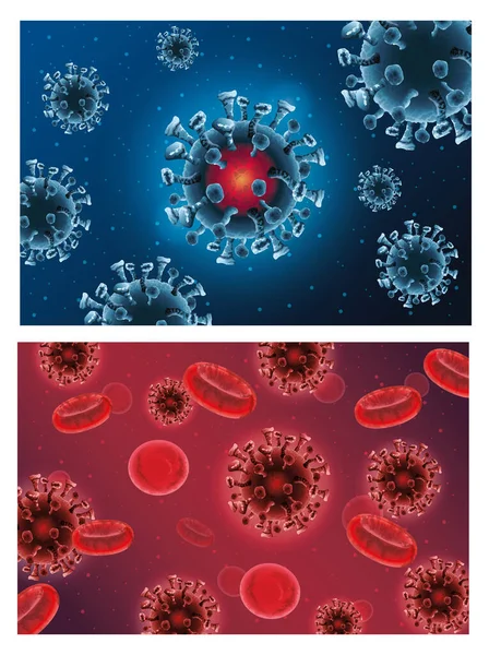 Covid19 πανδημικά σωματίδια και πρότυπο αίματος — Διανυσματικό Αρχείο