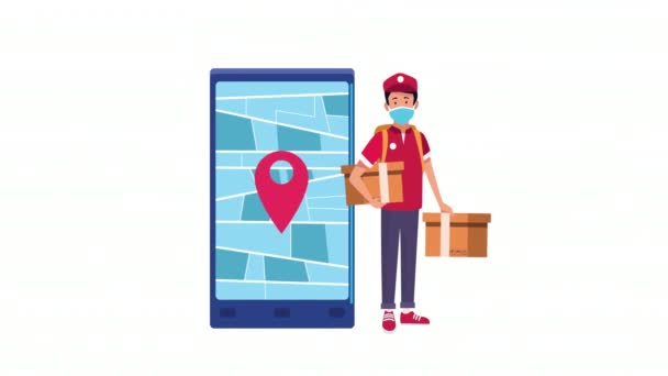 Serviço de entrega courier e animação smartphone — Vídeo de Stock