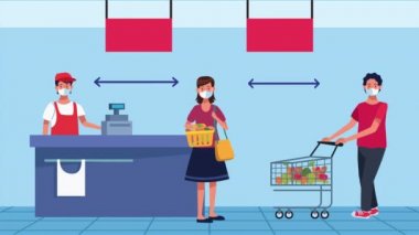 Süpermarket müşterileriyle sosyal uzaklık kampanyası