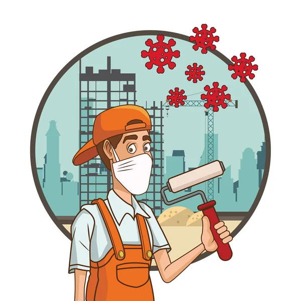 Constructor worker using face mask for covid19 — Stock Vector