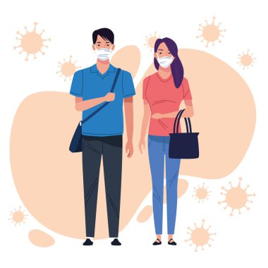 Corona virüsü için yüz maskesi kullanan çift