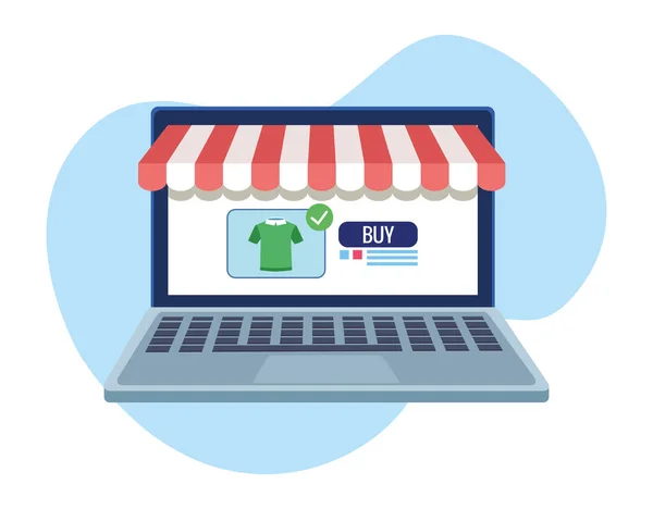Банер покупки онлайн з ноутбуком покупки сорочки — стоковий вектор
