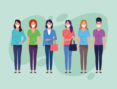 Corona virüsü için yüz maskesi kullanan bir grup kadın