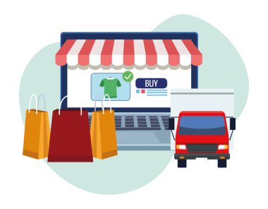 İnternetten pankart alışverişi, dizüstü bilgisayar, gömlek ve kamyon satın alma