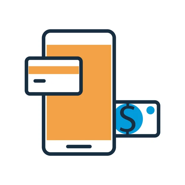 Smartphone avec carte de crédit et style de remplissage de facture — Image vectorielle