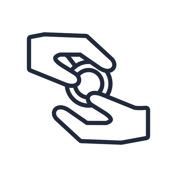 Handen geven munt lijn stijl pictogram — Stockvector