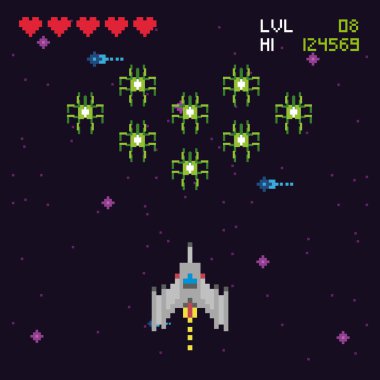 Retro video oyunu alanı pikselli sahne