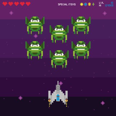 Retro video oyunu alanı pikselli sahne