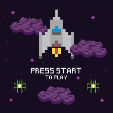 Video oyunu alanı piksellenmiş sahne ve yıldız iletisine bas