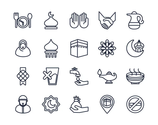 Eid mubarak set line style icons — Stock Vector