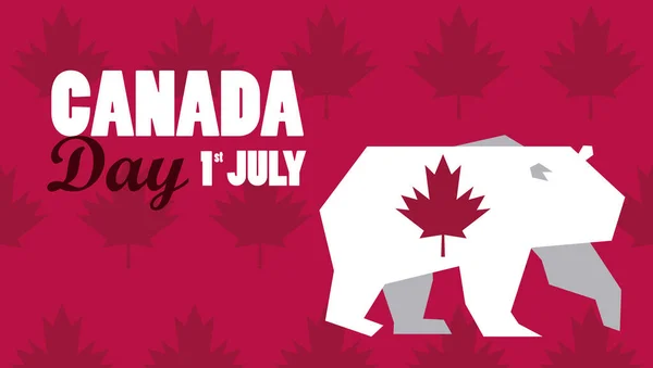 Première affiche de célébration de la journée canada juillet avec ours — Image vectorielle