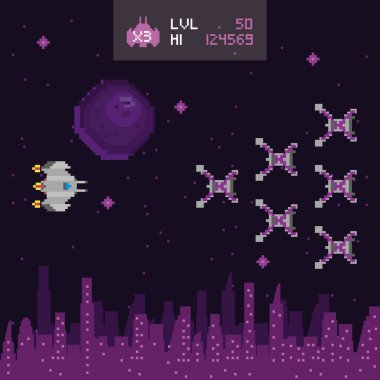 Retro video oyunu alanı pikselli sahne