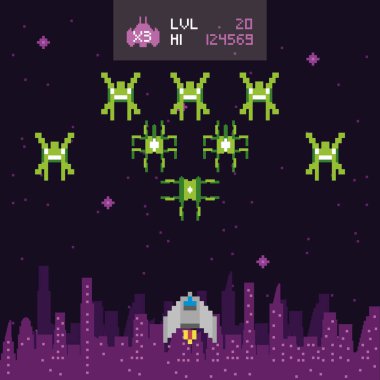 Retro video oyunu alanı pikselli sahne