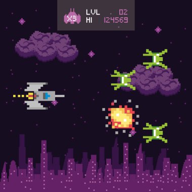 Retro video oyunu alanı pikselli sahne