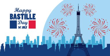 Eyfel Kulesi ve havai fişeklerle Bastille Günü 'nüz kutlu olsun.