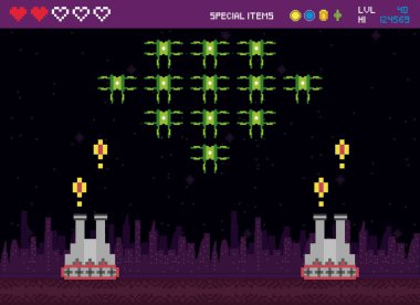 Retro video oyunu alanı pikselli sahne