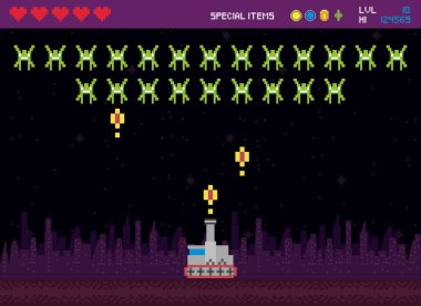 Retro video oyunu alanı pikselli sahne