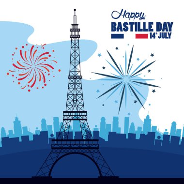 Eyfel Kulesi ve havai fişeklerle Bastille Günü 'nüz kutlu olsun.