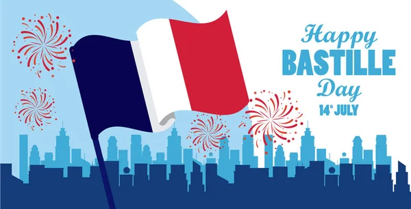 Happy bastille day celebration with flag — Stock Vector