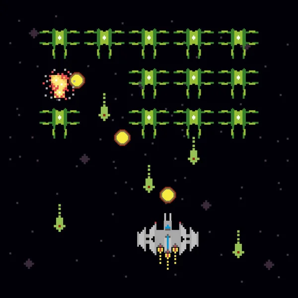 Retro video game ruimte pixelated scene — Stockvector