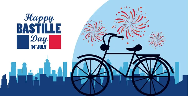 Happy bastille day celebration with retro bicycle — Stock Vector