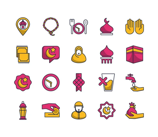 Eid mubarak set ikon pengisian gaya - Stok Vektor