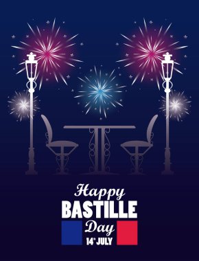 Restoran masası ve sandalyelerle Bastille Günü kutlamanız kutlu olsun.