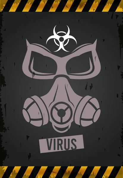 Aviso de perigo cartaz do vírus com máscara e símbolo biohazar — Vetor de Stock