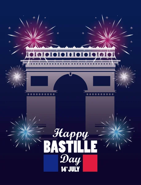 Frohe Bastille-Feier mit Triumphbogen — Stockvektor