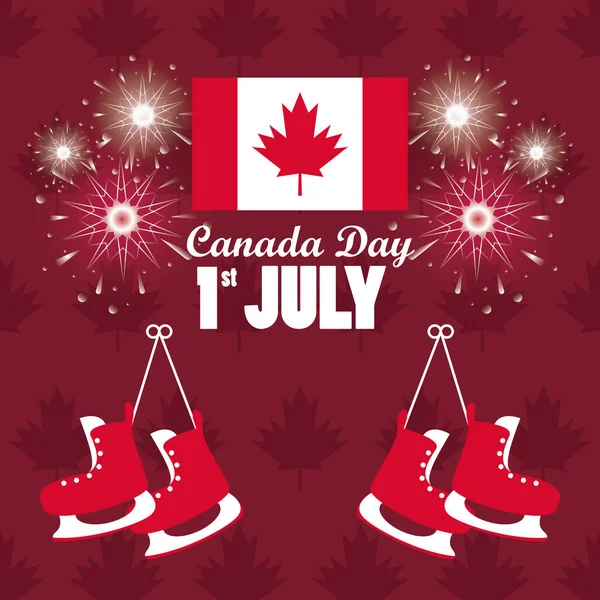 Pierwszy lipcowy plakat z okazji Dnia Kanady z łyżwami — Wektor stockowy