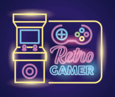 Makine ve kontrollü retro video oyunu neonu