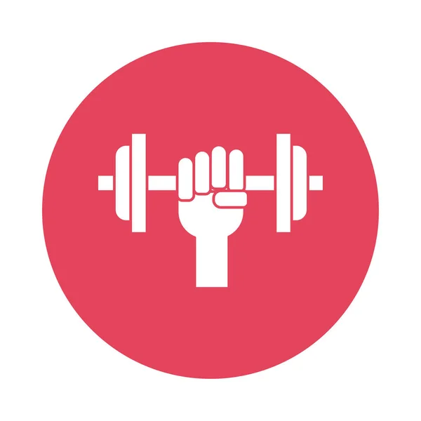 stock vector hand lifting dumbbell silhouette block style icon