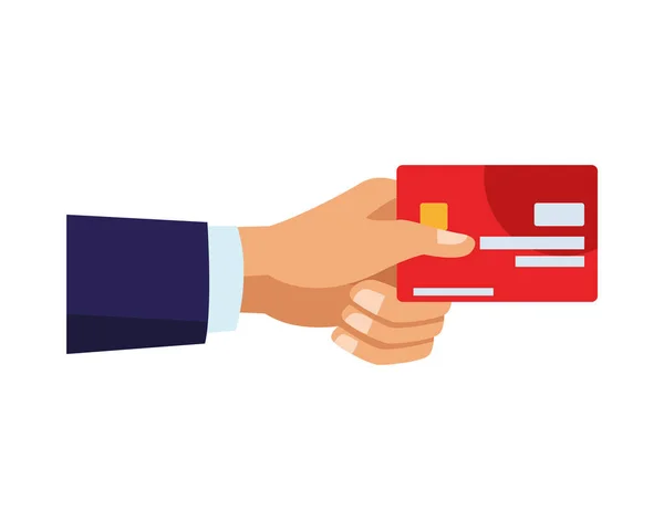 Mano usando tarjeta de crédito icono de comercio electrónico — Vector de stock