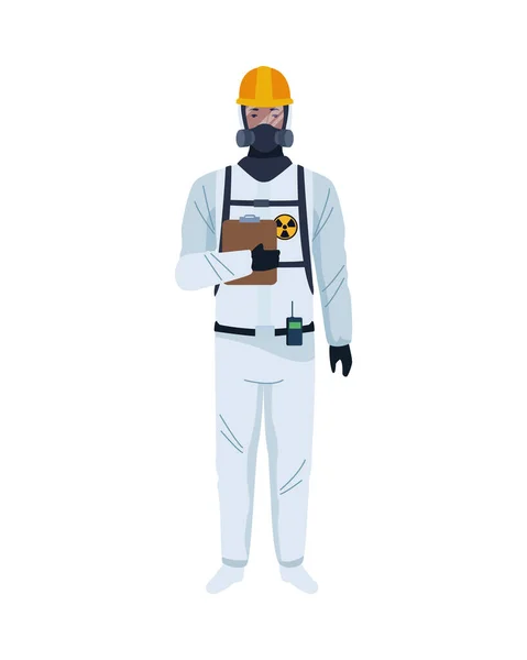Pracownik noszący biały kombinezon bezpieczeństwa biologicznego — Wektor stockowy