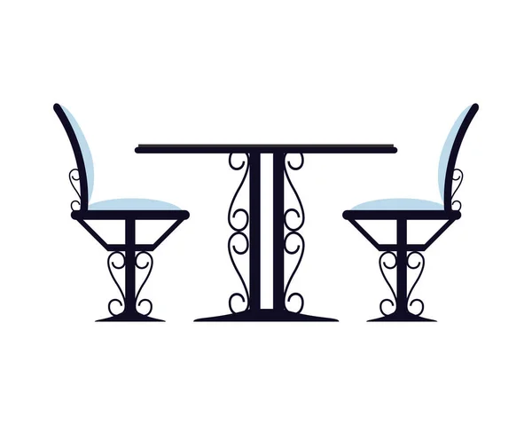 Elegante mesa de hierro forjado y sillas — Vector de stock