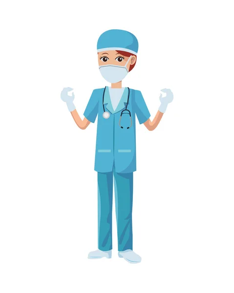 Ärztin mit medizinischer Maske und Operationsanzug — Stockvektor
