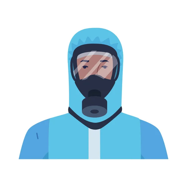 Werknemer draagt bioveiligheidspak blauw — Stockvector