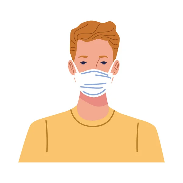 Young man using medical mask character — Stock Vector