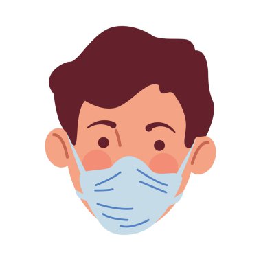 Genç adam tıbbi maske kullanıyor.