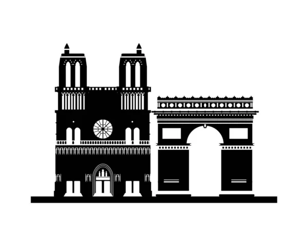 ノートルダム大聖堂と凱旋門｜フランスの記念碑 — ストックベクタ