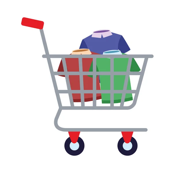 Carrito comercial con camisas — Vector de stock