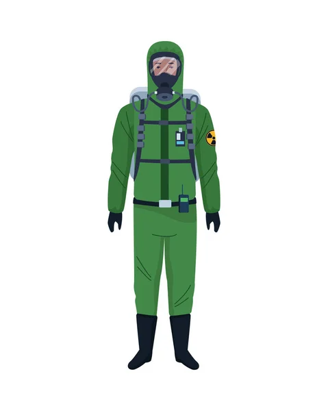 Biológiailag biztonságos öltönyt viselő munkavállaló zöld — Stock Vector