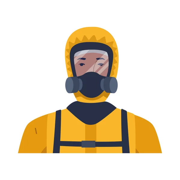Εργαζόμενος με κοστούμι βιοασφάλειας κίτρινο — Διανυσματικό Αρχείο