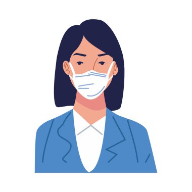 Tıbbi maske kullanan genç bir kadın.