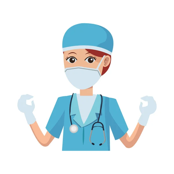 Médico femenino usando máscara médica y traje de cirugía — Archivo Imágenes Vectoriales